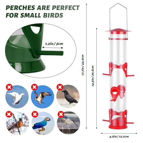 2 Packs Bird Feeder Tube Hanging Feeders, 6 Port Wild Bird Feeders Premium Hard Plastic with Steel Hanger Weatherproof and Water Resistant Great for Attracting Birds 18.2 Inches Large (Red + Green) - color: 2Packs-red&green
