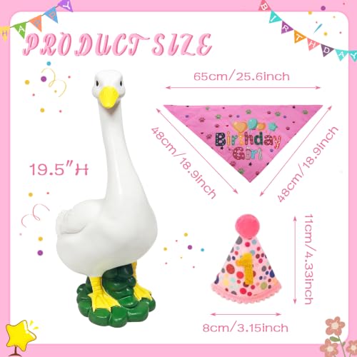 Porch Resin Goose Statue Garden Decor,Geese Figurine Outdoor Decorative | Happy Birthday Party Duck Sculpture Costume Clothing for Garden Lawn Patio Entryway Accent,Yard Art Decoration(Pink) - style: girl birthday goose