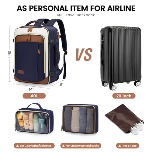 LOVEVOOK Travel Backpack for Women, 40L Carry On Backpack with 3 Packing Cubes,TSA Personal Item Travel Bag Airline Approved, Water Resistant Weekender Overnight Luggage Daypack, Fits 17 Inch Laptop - color: H-blue-beige-brown, size: Large - 17.3 Inch - 4