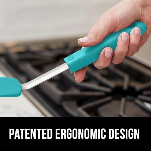 GORILLA GRIP BPA-Free Silicone Spatula for Non Stick Frying Pan, Heat Resistant Flexible Head, Patented Comfortable Rubber Handle, Non-Scratch Kitchen Turner, Flip Burgers, Pancakes, 11.6 in Turquoise - color: Turquoise