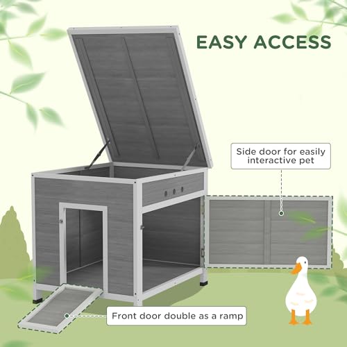 PawHut Duck Coop, Wooden Chicken House Rabbit Hutch with Openable Roof, Removable Floor, Double Doors, Ramp, Duck House for 2-4 Chickens, Geese, 25" x 32" x 30" | Wooden Chicken House Rabbit Hutch, Removable Floor, Double Doors, Ramp, Duck House for Geese