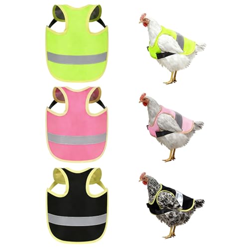 3 Pack Chicken Saddle for Hens Reflective Vest Adjustable Back Protector | Soft Fabric Body, High Visibility Strip, Buckle Chest Strap, Open Wing Cutout, Reusable Coop Yard Wear for Backyard Hen Care - color: Green,Pink,Black