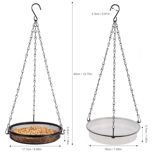 HRAYLTOP 2-in-1 Set Hanging Bird Feeder and Bath for Outdoor, Small Metal Tray Perfect for Attracting Bird - size: 15.75 Inch (2-in-1)