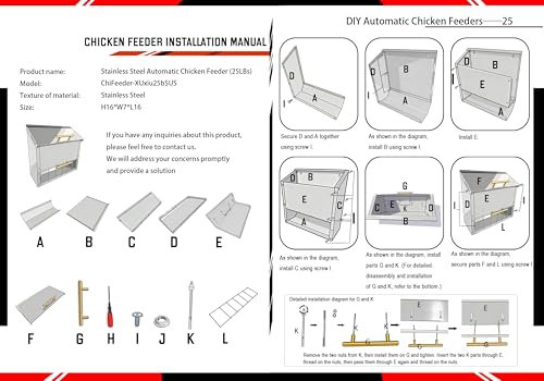 Stainless Steel Poultry Feeder 20Lbs - Manual Feed Quantity Control & Wall Mount Gravity Feeder with Push Pull Lid - Food Dispenser for Chickens Ducks Geese