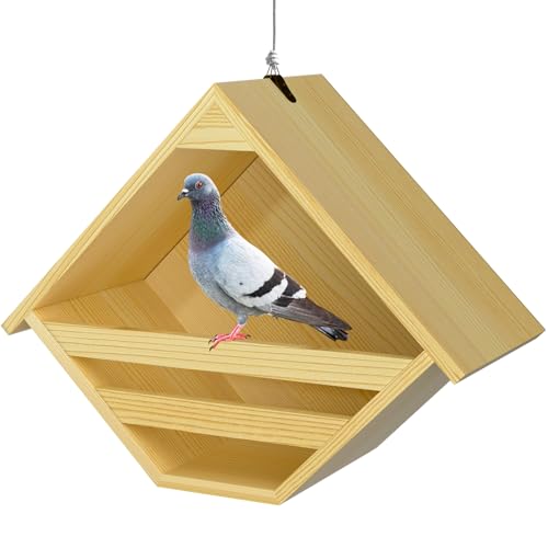 Nalwort Dove Nesting Box, Solid Wood Mourning Dove Nesting Box, Triangular Opening Birdhouses for Outdoors, Pigeon House with Hanging Rope, 11.2" H x 6" D x 14" W, Nesting Pad Not Included
