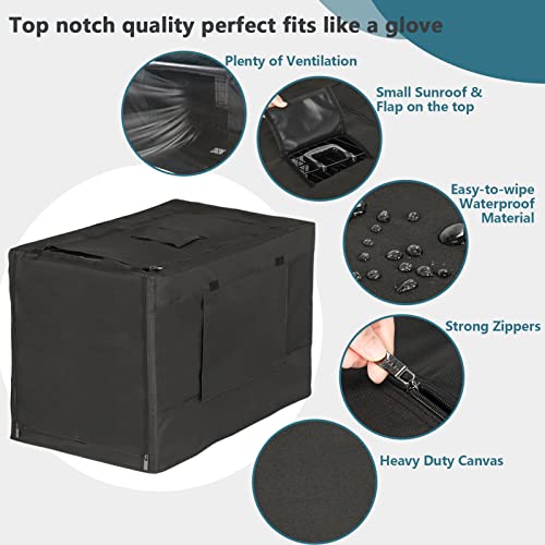 PETSFIT Crate Cover for Wire Dog Crate(30in/36inch/42inch), Single Door/Double Doors, Mesh Window, Flap On The Top and Back is Detachable, Dog Kennel Cover Black 30inch - size: 30.5"L x 19.5"W x 21.5"H