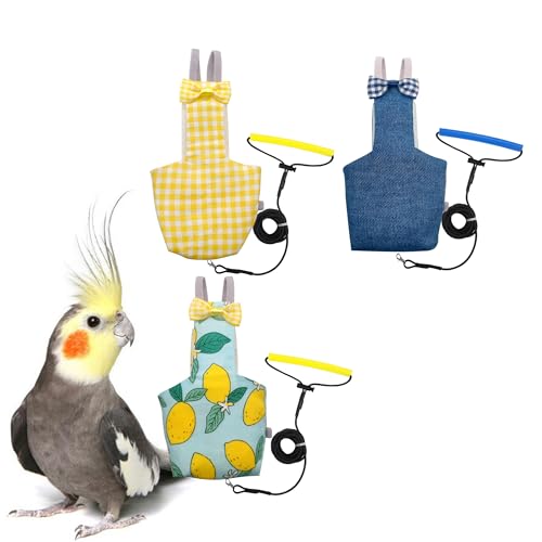 VANFAVORI Bird Diaper Flight Suit with 80-inch Elastic Leash, M Size 3 Pack | Includes 3 Flight Suits, 3 Flying Leashes and 3 cotton pads. For Birds, Cockatiels, Parakeet and Similar Parrots (80-105 g).