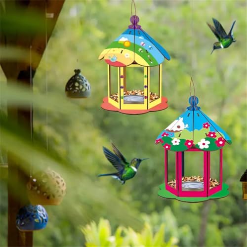 Ornaous 2 Pack Unfinished DIY Bird Feeder Kits for Kids to Build and Paint | Wooden Feeder and Painting Set, Wood Art Crafts Project, Outside Hanging Decor, Boys Girls Party Activities Supplies
