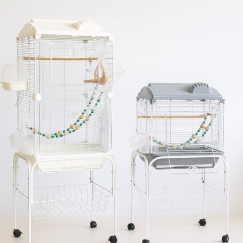 Clear View Bird Cage, Indoor & Travel Small Birdcage for Parakeet, Parrot, Budgies, Cockatiels, Canary |Easy Clean Safe Materials (Stand-White) - color: Stand-white