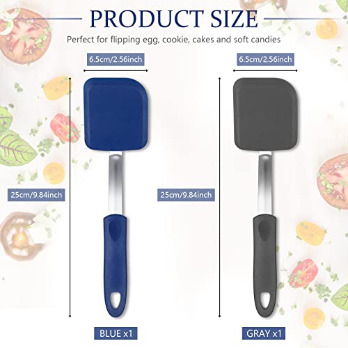 Silicone Cookie Spatula Turner 2 Pack Mini Brownie Spatula Flexible Kitchen Small Silicone Turner for Nonstick Cookware Heat Resistant No Scratch Flipper for Egg(Solid Flat,Gray, Blue) - color: Gray, Blue