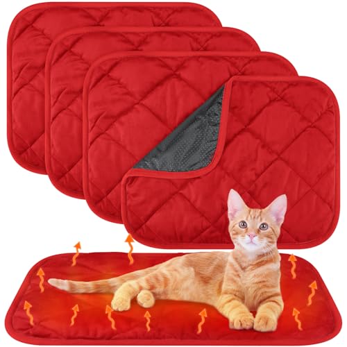 4 Pack Self Heating Cat Pad Self Warming Dog Mat Reflects Body Heat Extra Warm Thermal Pet Pad Washable Dog Cat Bed Crate Bed Mat Blanket (16 x 20 Inch,Red) - color: Red, size: 16 x 20 Inch