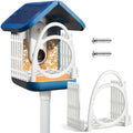 Upgraded Double Arc & Round Anti Perch Fence Compatible with Bird Buddy Feeder, White Large Bird Perch Barrier & Shield Accessories with Mesh Tray, Keep Feeding Area Clear for Small Birds