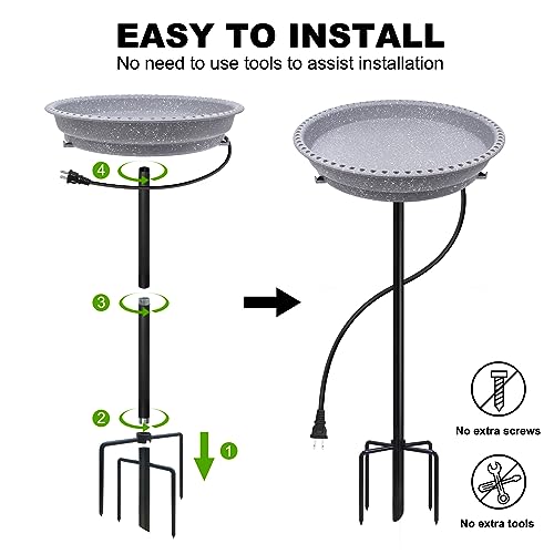 BIRD WISH Heated Bird Bath, Stable 5-Prong Metal Base Thermostat Control Weather Resistance All Seasons Available 75W Heated Bird Baths for Outdoors for Winter Garden Yard Patio Lawn, Spotted Grey - color: Spotted Grey