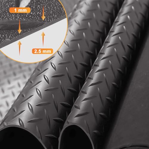 2.5mm Thickened 7.5Ft x 17Ft Garage Floor Mat Rubber Flooring Roll, Grey | 127.5sqft Diamond Plate PVC Rubber & Vinyl Flooring Roll, Non-Slip Floor Protector Mat for Garage Warehouse Basement Trailer - size: 7.5Ft x 17Ft--Grey