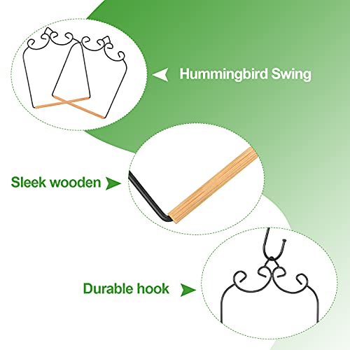 2 Sets Hummingbird Swing, Metal Frame with Wooden Dowel and S Hook | Bird Perch Accessory, Fits Most Feeders, Arched Metal Frame, Natural Dowel Rod, Easy Hang S Hook