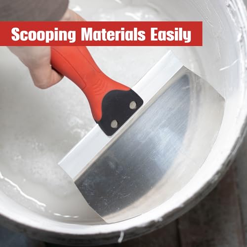 6.5" Bucket Scoop for Drywall & Plaster, Stainless Steel | Contoured Blade, Soft-Grip Handle, For Drywall Mixing, Plaster Application, Paint Scraping, Mortar Handling, Spackling