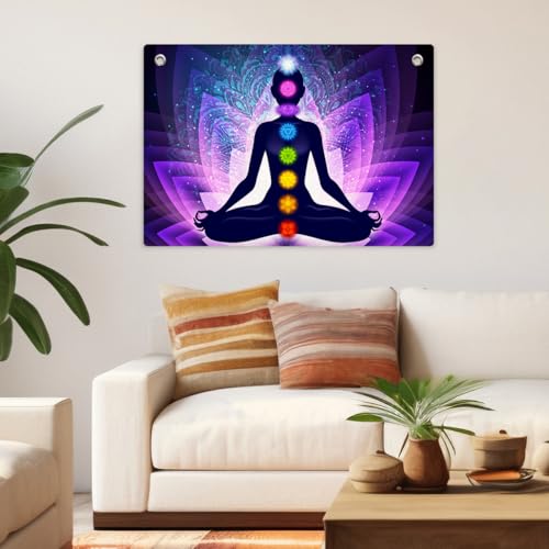 7 Chakra Meditation Tapestry Banner Flag 28.5 x 20 Inch Spiritual Seekers | Colorful Spiritual Lotus Hippie Chakra Tapestry for Yoga Studio, Bedroom Meditation Space Gift for Yoga Enthusiasts - color: Multi 0671