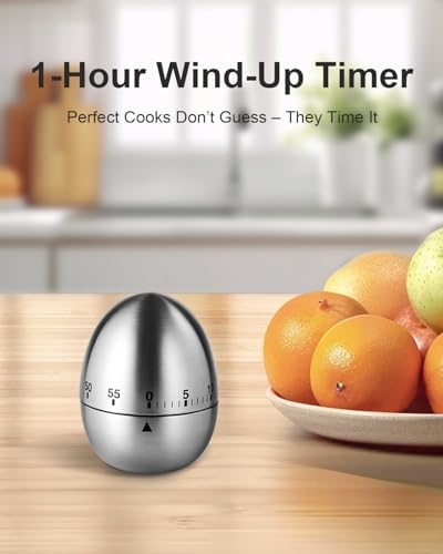 Kitchen Timer for Cooking, 60 Minutes Mechanical Timer - No Batteries Required, Stainless Steel Egg-Shape Cute Countdown Clock for Cooking, Learning, Exercises, Gaming - color: Silver1