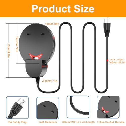 500W Chicken Water Heater w/Thermostat, Aluminum Cast Bird Bath Heater & Pond Deicer, Winter Trough Heater for Poultry, Horses, Cows