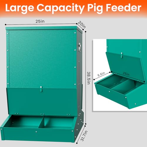 Pig Feeder, 4-Door Heavy Duty Galvanized Steel Hog Feeder,9 Bushels Capacity, Outdoor Pig Feeders with Visable Feed Design, Livestock Feeder for Barn, Farm, Feeding up to 10 Small Hogs, Green - size: 4-Door
