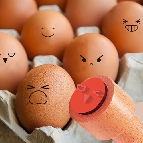 AHANDMAKER 5 Styles Cute Emoticons Stamp Laugh, Cry, Frown, Wink Wooden Egg Stamps Decorative Label Stamps for Egg Famers and Owners, Farm Supplies Card Making Planner Decal(No Ink Include) - style: Emotion