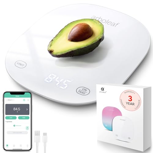 Arboleaf Smart Food Scale, Kitchen Scale with Nutritional Calculator | USB Rechargeable, food scales for kitchen with App for Macro, Keto, Calorie, Cooking, Grams and Ounces, 0.1oz/0.5g, White - color: White