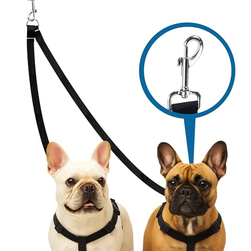 SunGrow 16-24" Adjustable Double Dog Walker Leash, Lightweight Dual Lead with 360° Swivel Zinc-Alloy Clips, Durable Polypropylene Strap, Fits Small to Medium Breeds, Ideal for Daily Walks & Training - size: 16 - 24 in