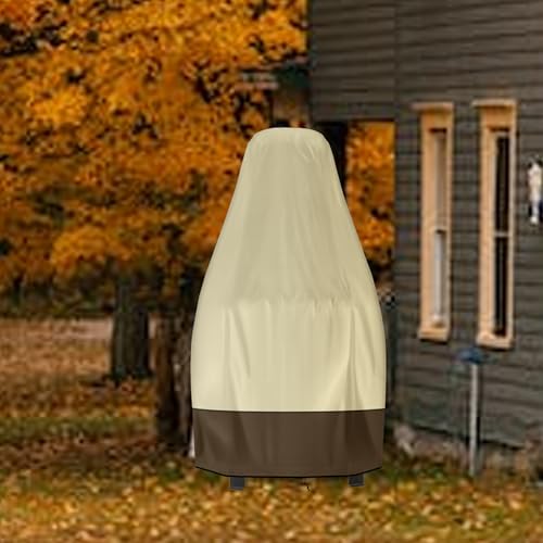 Chiminea Cover Outdoor Waterproof Chiminea Fire Pit Cover Heavy Duty Durable Chiminea Protection Cover with Drawstring (Beige & Brown, 24D x 48H) - color: Beige & Brown, size: 24D x 48H in
