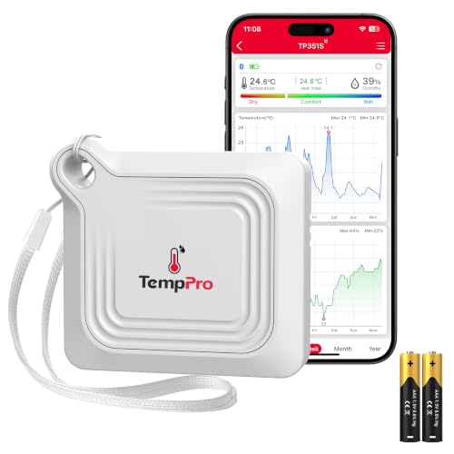 TempPro TempAir Bluetooth Thermometer Hygrometer, 260 ft Temperature Sensor | Greenhouse Thermometer with Remote App Control, Temperature and Humidity Monitor with 2-Year Data Logging Export