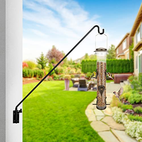 2 Packs Heavy Duty Extended Reach Wall Mounted Deck Hook Wall Pole, Wall Bracket Direction and Length Adjustable Plant Bracket for Bird Feeders, Planters, Suet Baskets, Lanterns, Wind Chimes - size: 43in Long Wall Mounted Hook-2 Packs