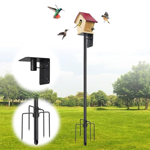 Bird House Pole,102 Inch Heavy Duty Bird Feeder Pole Mount Kit for Outdoors, 5-Prong Base, Splicing Adjustable Feeding Stand Station for Birds Watching,Weather Station (Birds House Not Included) - size: 102"