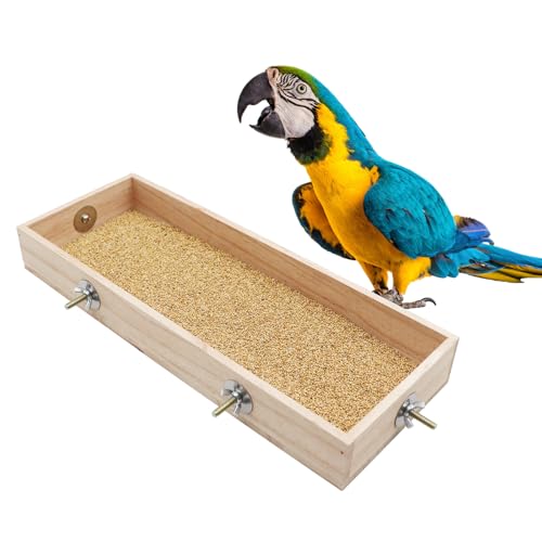 Bird Feeding Cups, Natural Wooden Parrot Perch Stand, Birds Food Dish, Parakeets Feeder Bowl, Cage Accessories for Small Animals Rat Hamster Guinea Pig Chinchillas Budgies Cockatiels Love Birds - size: 15.7 × 5.9 Inch