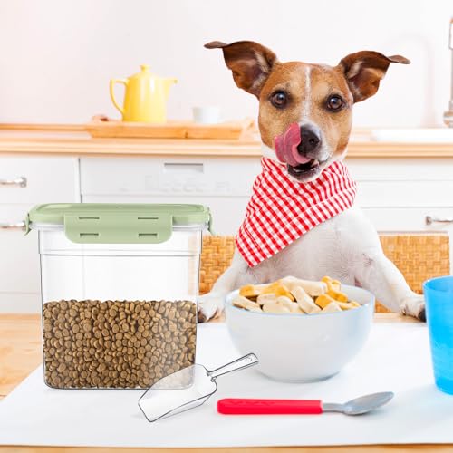 Patelai 6 Pcs Dog and Cat Food Storage Containers with Scoops Set Plastic Pet Food Storage Containers Stackable Airtight Dry for Kitchen 1.27, 2.4, 4 Qt (Green) - color: Green
