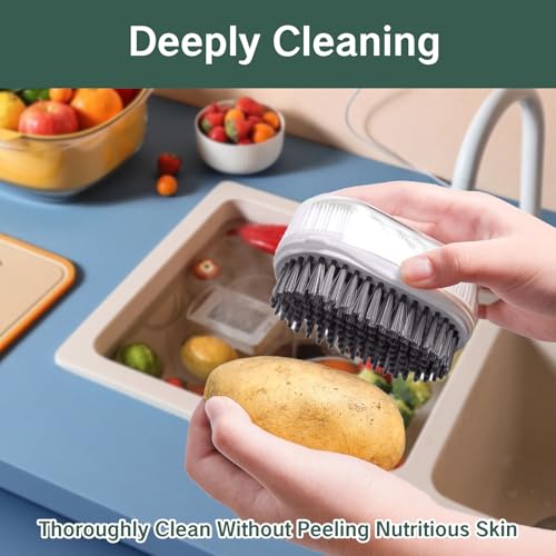1 PCS Veggie Brush Scrubber Soft and Hard Bristle Vegetable Fruit Scrubber Double Sided Brush Produce Potato Brush Cleaner Mushroom Cleaning Brushes for Food Scrub (Grey White)