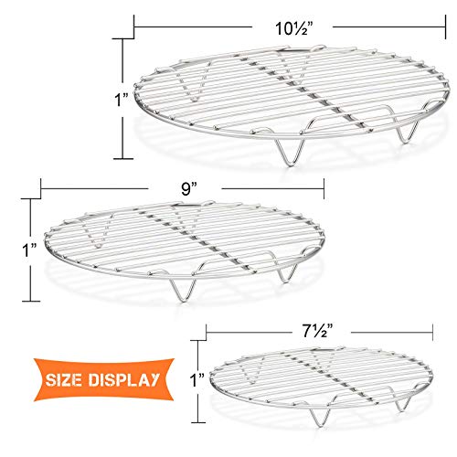E-far Round Cooking Racks - Size 7½” & 9” & 10½” - Stainless Steel Round Steaming Baking Cooling Rack Set of 3, Multi-Purpose for Canning Air Fryer Pressure Cooker, Dishwasher Safe - size: 10.5"+9"+7.5"