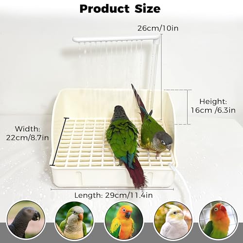 Automatic Parakeet Bird Bath with Pump, Large Bird Shower Fountain | Indoor Bathtub with Running Water, Parrot Bath Tub Faucet for Pet Birds, Cockatiel, African Grey, Budgie, Conure, Lovebird - color: White