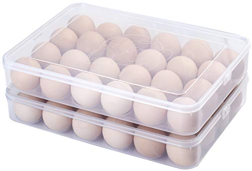 Sooyee 2 Pack Covered Egg Holders for Refrigerator,Clear 2X24 Deviled Egg Tray Storage Box Dispenser,Stackable Plastic Egg Cartons,Egg Holder Countertop(48 Eggs) - size: 2 Pack 24 Eggs
