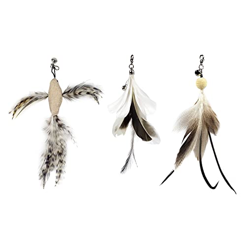 TTcat 10 Pack Cat Wand Toy Replaceable Refills, Realistic Bird Bee Insect Natural Feather Attachments with Bells, Detachable Clip-on Teaser Replacement for Cat Wand. - color: 10Pcs Clasic Refills