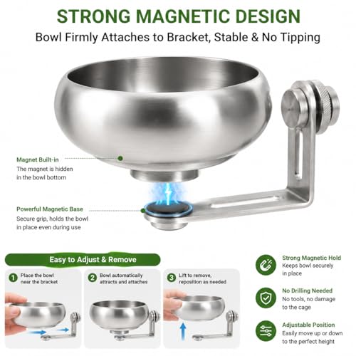 Magnetic Stainless Steel Bird Food Bowl for Cage, No Drill Removable Metal Feeder Cup for Parrots, Cockatiels, Conures, Budgies and Lovebirds, 150ml,4246-1 - color: Silver