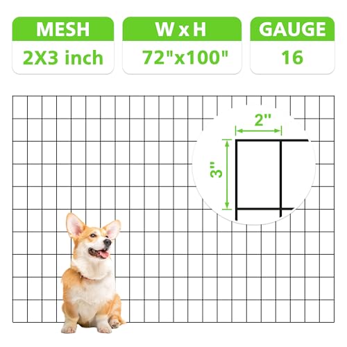 Black PVC Coated Welded Wire Fencing,2"x3" 16 Gauge,72inch H x 100ft L Garden Wire Fence Roll,2/3/4/5/6ft Tall x 50/100 ft Long Hardware Cloth Metal Mesh for Yard,Farm,Chicken,Dog,Vegetable Protection - color: Black, size: 2"x3" 72inx100ft