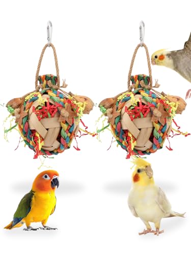 Wontee Bird Toys Colorful Shredding Crinkles Foraging Toys Natural Dried Fruits Chew for Cockatiels Conures Parakeets Budgies Senegal (2 Packs) - size: 2 Packs