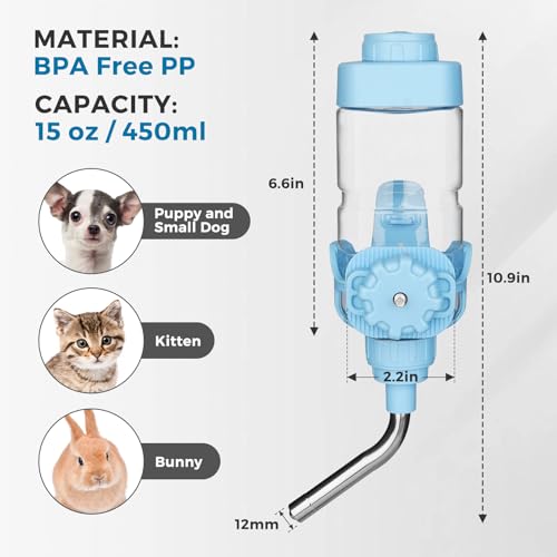 Vannon Dog Crate Water Bottle, 15oz Top-Fill Pet Water Dispenser, Blue | kennel water bottle helps keep pets hydrated longer with fewer refills and easy daily care. - color: Blue, size: 15oz