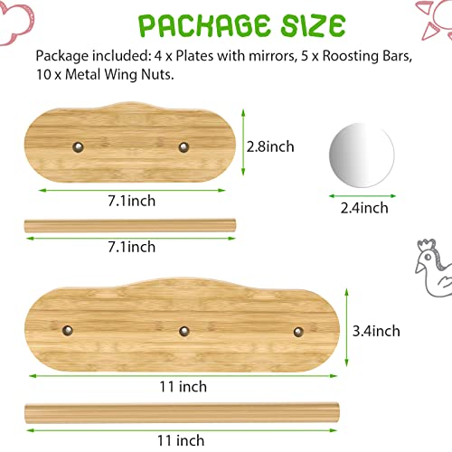 Bamboo Chick Perch with Mirror, 2 Pack | strong roosting bar for coop and brooder, training perch for large birds, hens, parrots, macaw, easy assemble&clean,fun toys