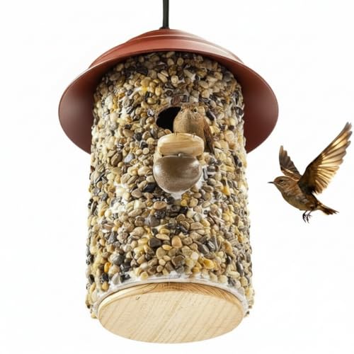 CEDAR ALPHA River Pebble Bird House for Outside - Composite Roof – Decorative Nesting Box for Bluebirds,Wrens, Finches, Chickee – Weather-Resistant Hanging, 10 Years Outdoor Lasting (Red) - color: Red Roof