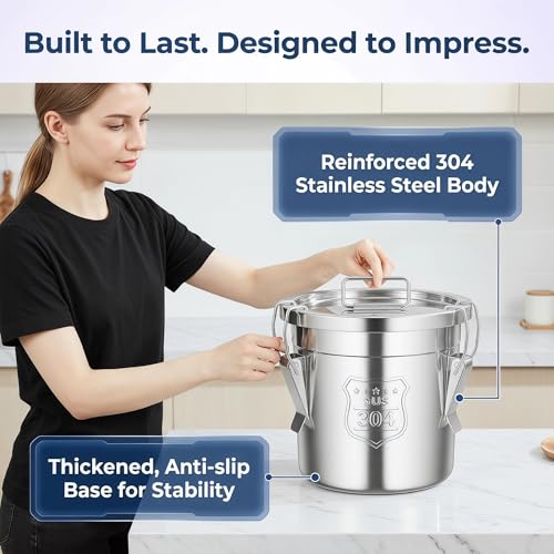 1.61Gal 304 Stainless Steel Airtight Canister,Metal Bucket Large Stainless Steel Canisters - Locking Clamp & Airtight Lids - Dog Food/Bird Seed/Coffee Storage Container - color: 1.61 GAL