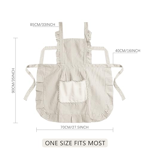 Cute Cotton Apron for Women, Adjustable Bib Cooking Kitchen Aprons with Pockets for BBQ Drawing Baking - color: Grey