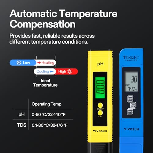 VIVOSUN Digital pH Meter TDS EC Meter for Water 0.01 Accuracy Hydroponics | ±0.01 pH Accuracy, ATC, Auto Calibration, LCD Display, Hold Function, for Hydroponics Aquarium Pool Drinking, UL Certified - color: Yellow+Blue