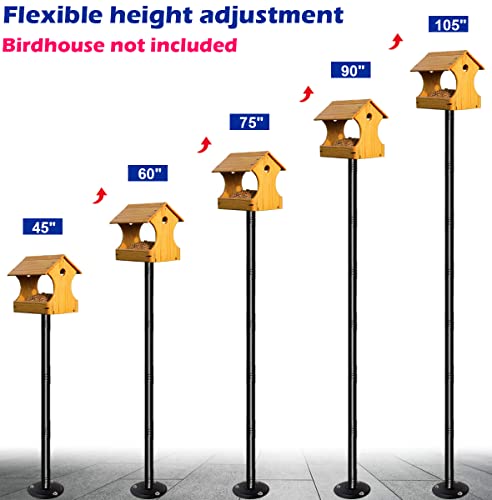105 Inch Bird Feeder Pole Kit, Heavy Duty Bird House Pole Set for Hard Ground, Adjustable Universal Mounting Post Kit for Outdoors, Matte Black, 1 Pack - size: Hard Ground 1pack
