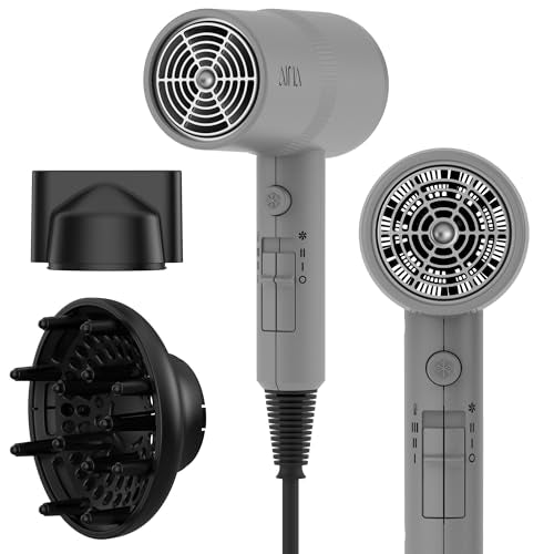AINA Diffuser Hair Dryer Full-Featured Blow Dryer 110V/1600W(Ash Grey) | 3 Heat/2 Speed;Cold shut button;Lightweight;Compact Size;High Temp;Low Airflow;Same Results;Less Expense - color: Ash Grey, size: 3 Piece