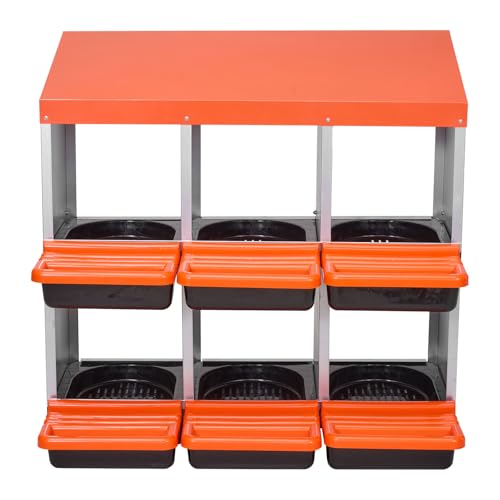VEVOR 2 Tiers Chicken Nesting Boxes, 6 Compartments, Metal Egg Laying Boxes with Protective Collection Lids, Roll Out Nesting Box, Easy to Assemble, Ideal for Hens, Ducks, Chickens, and Other Poultry - size: 31.3"L x 20.6"W x 31.1"H